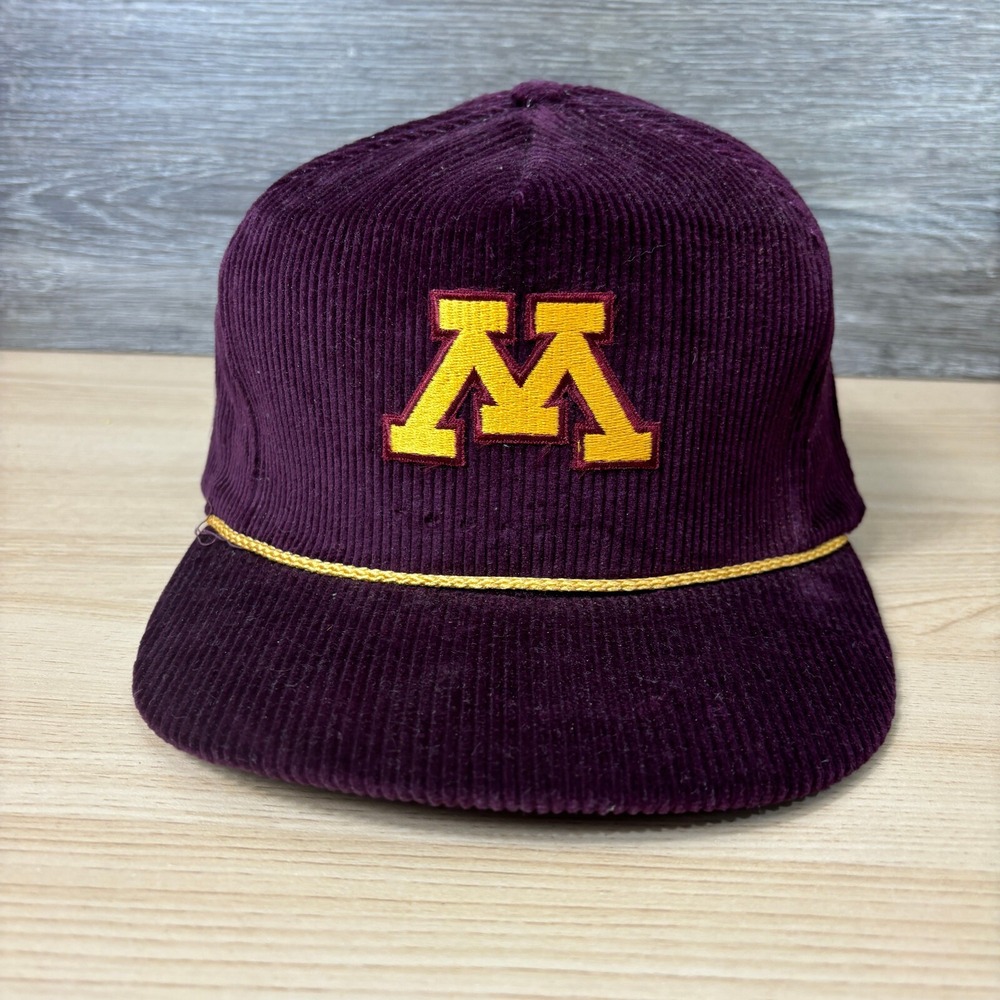 Vintage Minnesota Golden Gophers Hat Cap Snapback‎ Maroon Corduroy USA Made